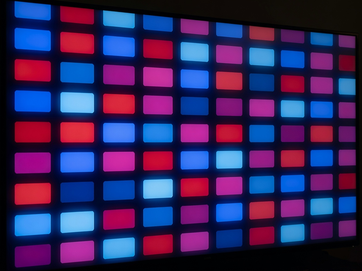 Close-up of glowing streaming app tiles arranged in a grid on a TV screen